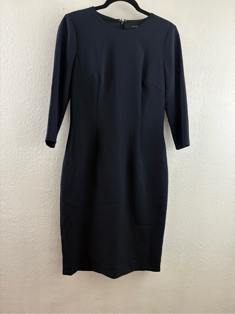 Antonio Melani navy blue sheath dress classic three-quarter sleeves a